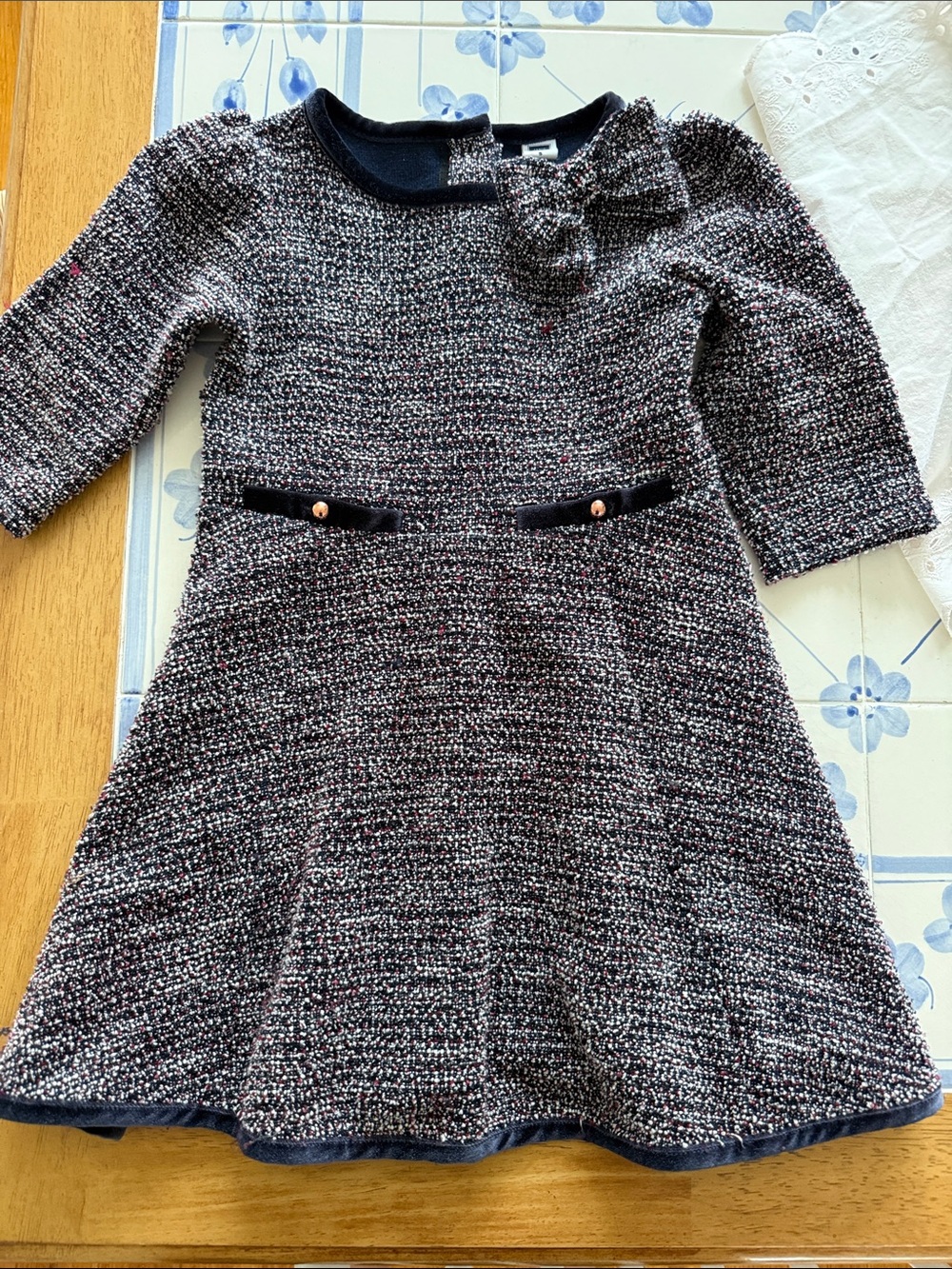 Janie and Jack Black and White Tweed Dress with Bow